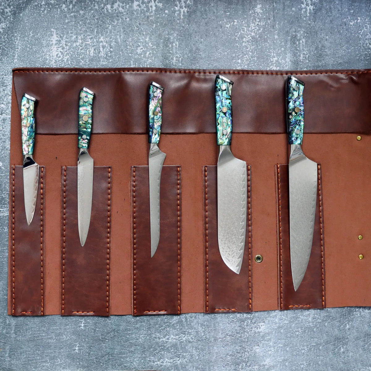 Hand Made Damascus Steel Chef Knife Set with leather 2024 roll, Kitchen Knife Set, Set of 5 Pieces, Japanese Chef knife set, best Christmas gift