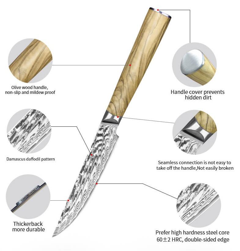 4Pcs Knife Set Kitchen Knives VG10 Damascus Steel 73 Layers Lasting Sharp  Blade