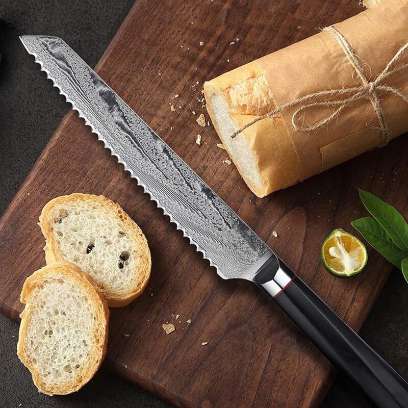 8 inch Bread knife Serrated Blade Japanese Knife Damascus Steel Kitchen  Knives