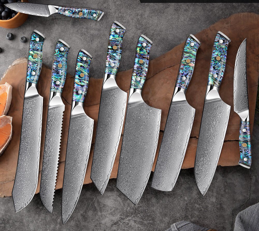 5 Pcs Damascus Kitchen Knife Set AUS10 Chef Knife Kiritsuke Boning Utility  Paring Knife with Abalone Shell Handle