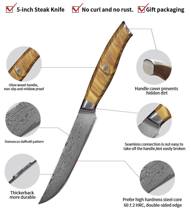 Steak Knives Knife Set ,Non Serrated Straight Edge Blade