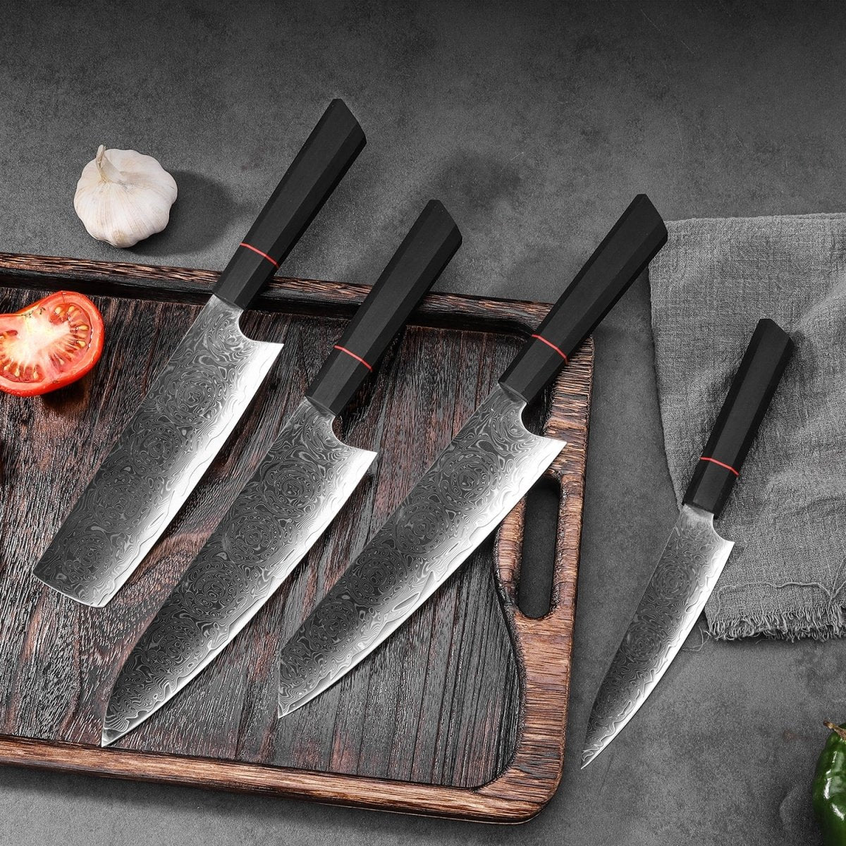 4 - Piece Damascus Steel Kitchen Knife Set - Letcase