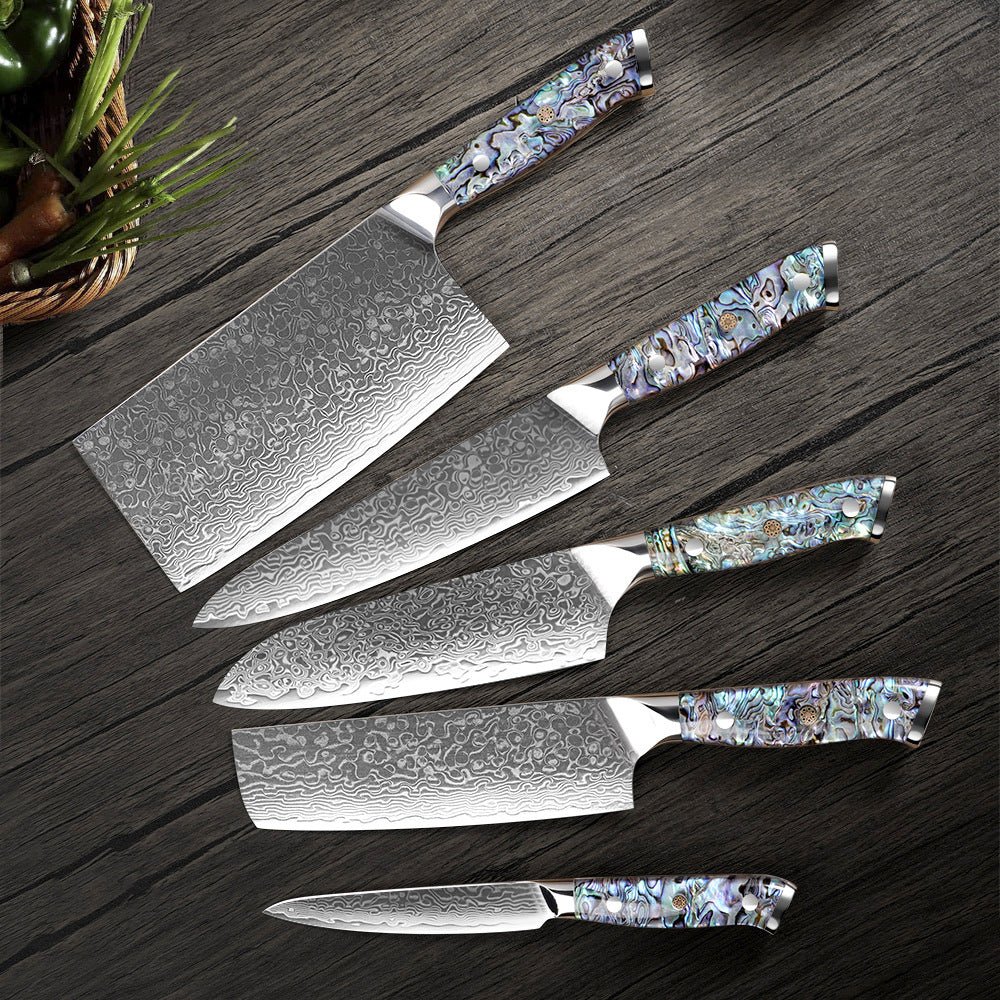 5 - Piece Japanese Damascus Steel Knife Set - Letcase