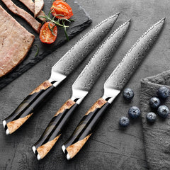 6 - Piece Serrated Damascus Steak Knife Set - Letcase