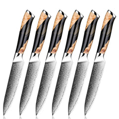 6 - Piece Serrated Damascus Steak Knife Set - Letcase