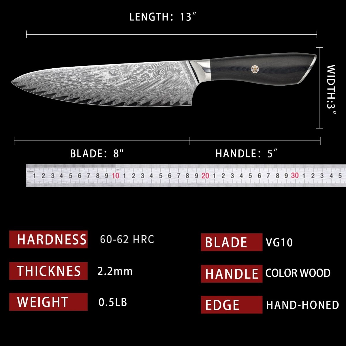 8 Inch Japanese Damascus Chef Knife - Letcase