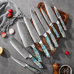 9 - Piece Japanese Damascus Steel Knife Set - Letcase