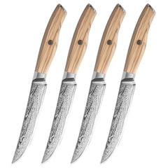 Non Serrated Damascus Steel Steak Knife with Olive Wood Handle - Letcase