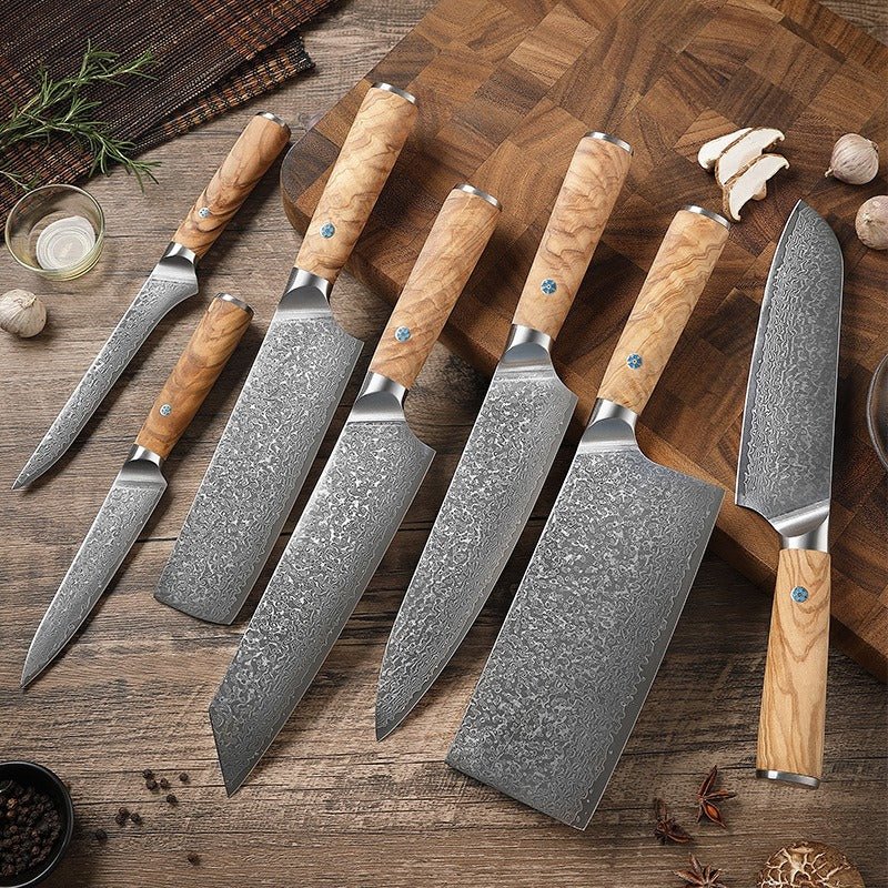 Professional 7 - Piece Damascus Chef Knife Set - Letcase