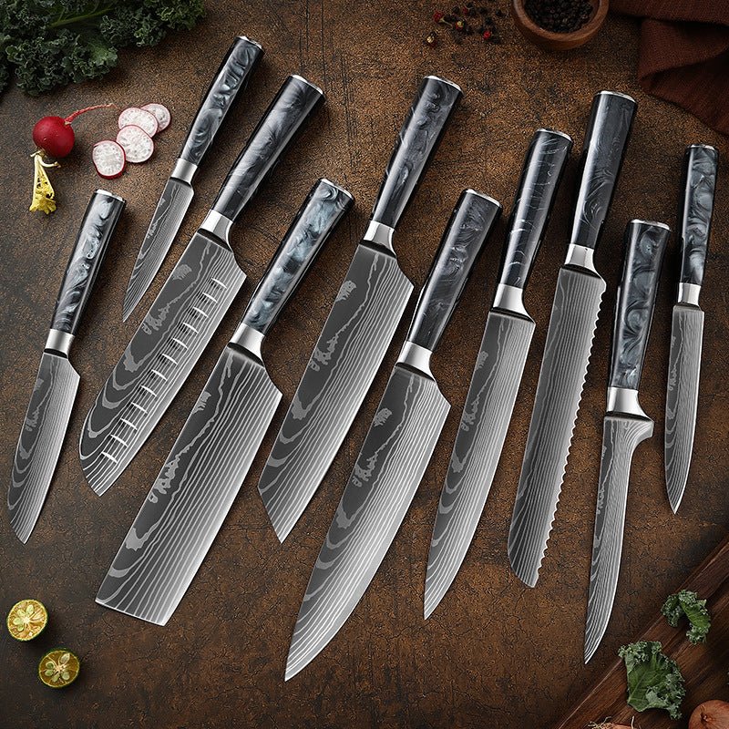 10 Piece High Carbon Stainless Steel Knife Set With Ergonomic Resin Handle - Letcase