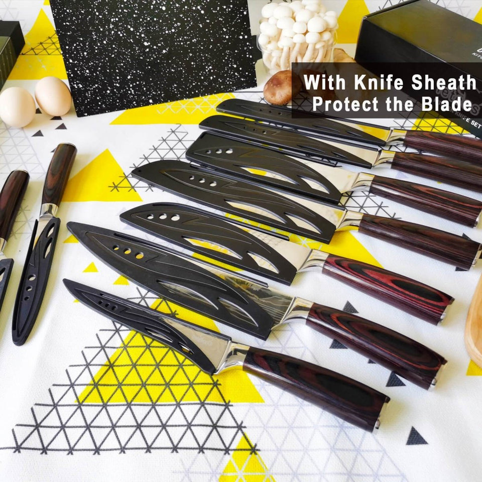at Home 10-Piece Black Handle Knife & Sheath Set