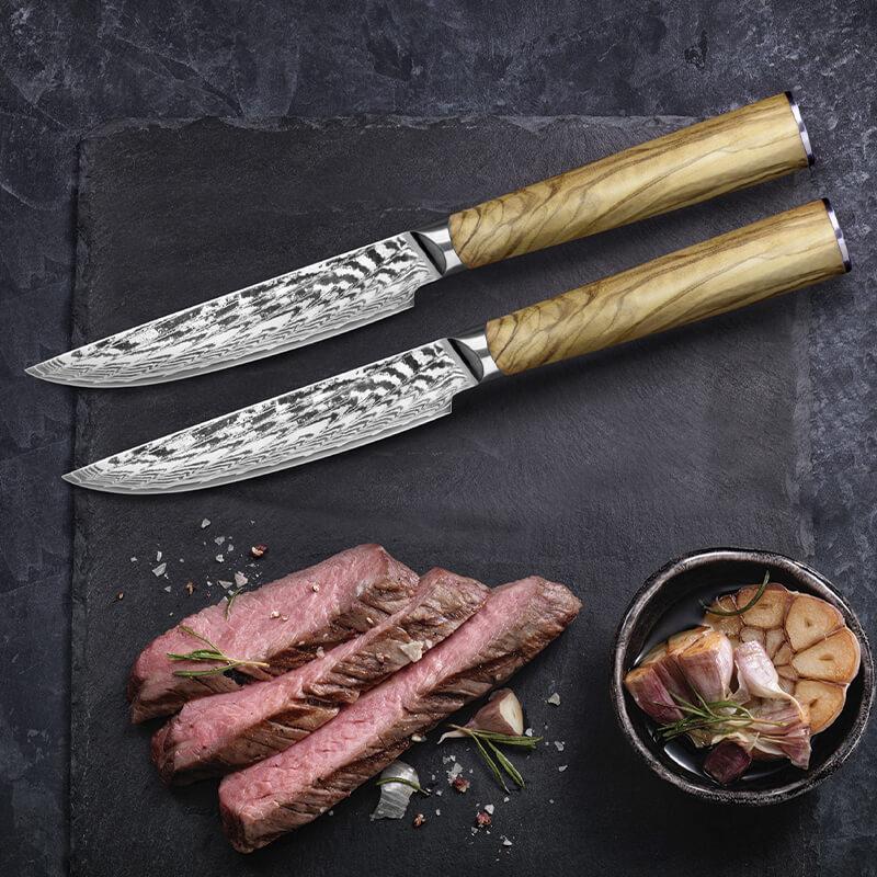 LionSteel 4 Piece Steak Knife Set in Wooden Gift Box, Olive Wood Handle