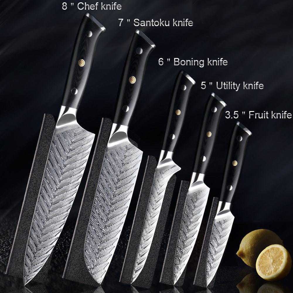 NEW Personalized Hand Forged Big SANTOKU Damascus Chef's Knife Set