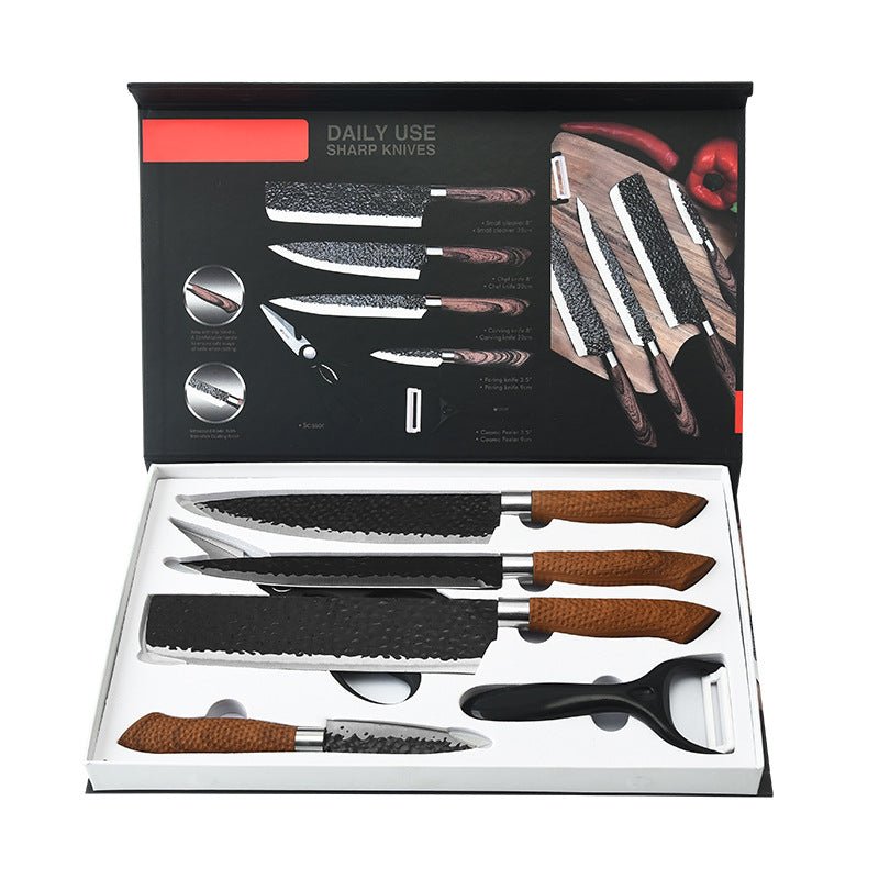 6PCS Kitchen Knife Set Stainless Steel Forged Meat Cleaver Ceramic