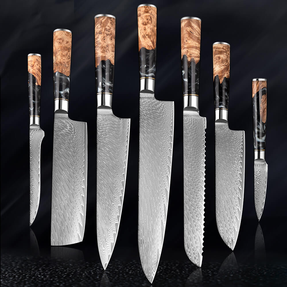 Custom Handmade Damascus Professional kitchen Chef knives set-5