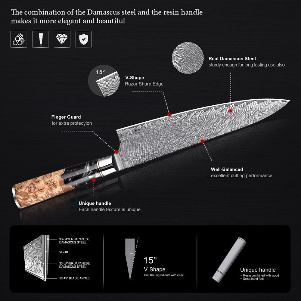 7 Piece Damascus Kitchen Knife Set Ultra-sharp 67 Layer Japanese Chef Knives - Letcase