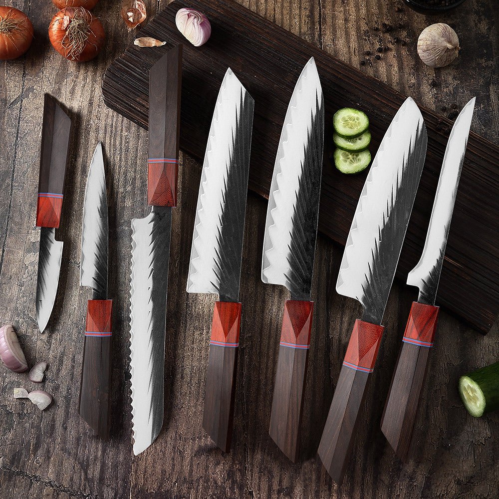 7-piece Wooden Handle Kitchen Knife Set Kitchen Scissors Sharpener  Stainless Steel Japanese Knife Bread Knife