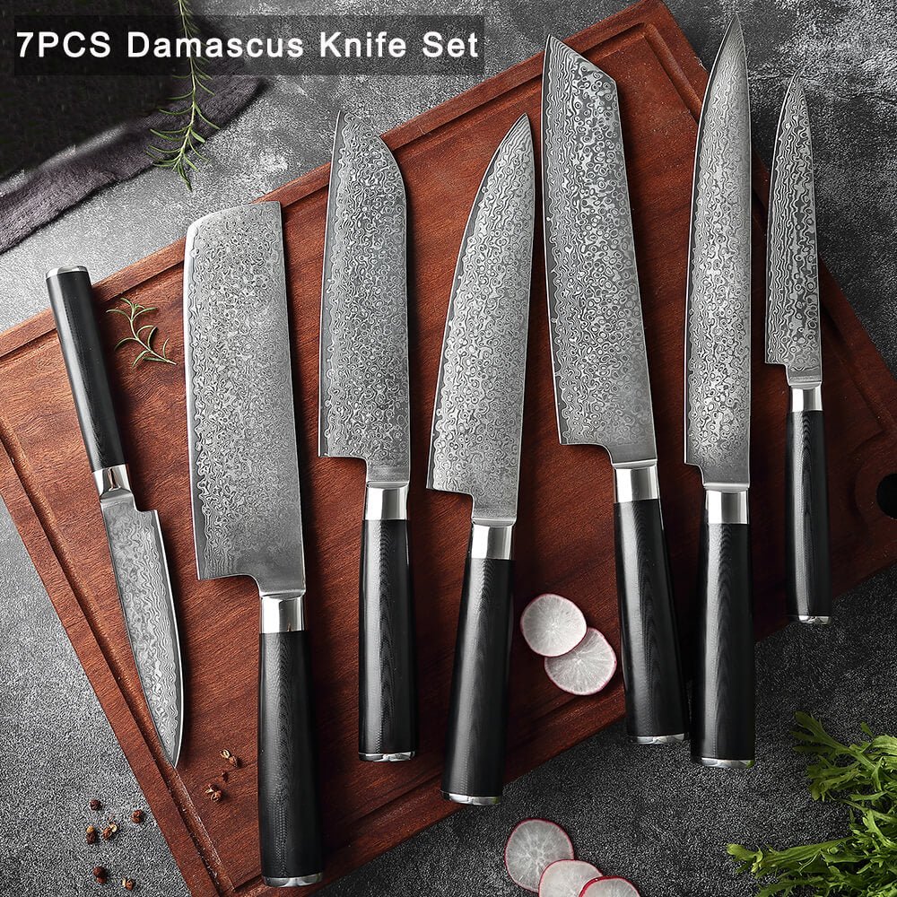 7 Piece Japanese Damascus Knife Set - Letcase