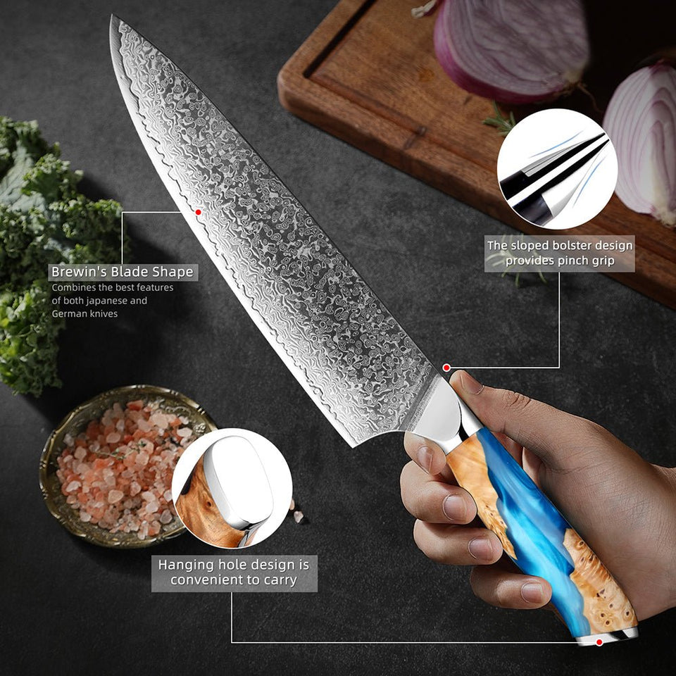Kenka Damascus VG10 Steel Japanese Chef Kitchen Knife Set