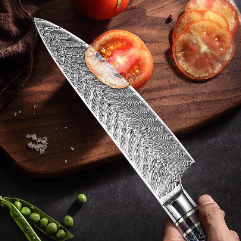 SpitJack Deluxe 8 Inch Chef's Knife with Stainless Damascus Steel Blad