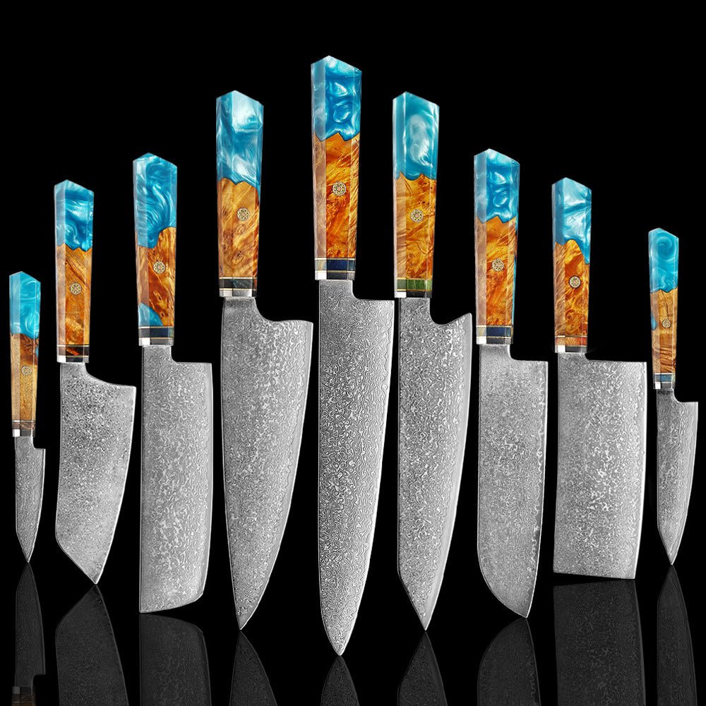 9 Piece Japanese Damascus Kitchen Knife Set - Letcase