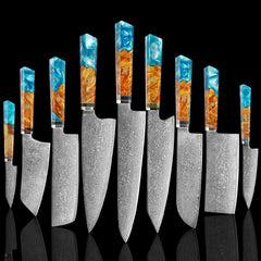 9 Piece Japanese Damascus Kitchen Knife Set - Letcase