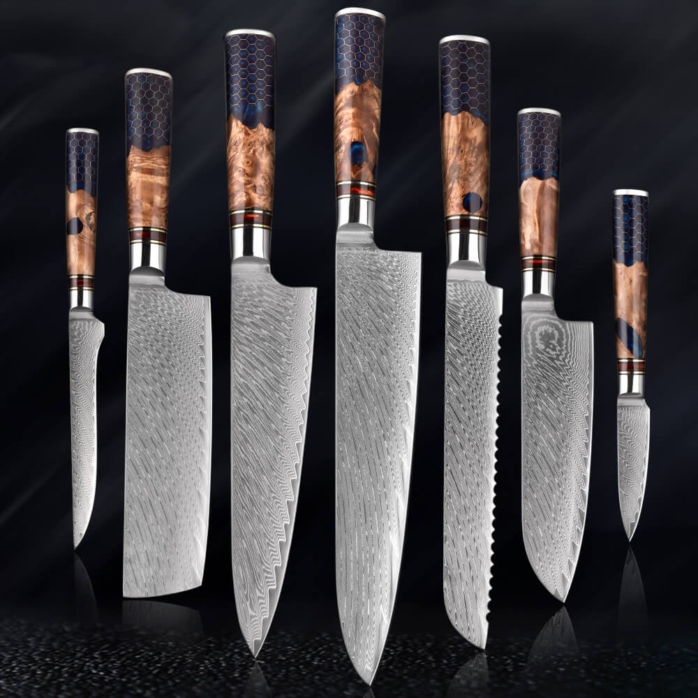 Kitchen Knife Set 9 Pcs Japanese AUS-10 Damascus Steel Chef Knife Set – Best  Buy Damascus