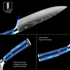 9 Piece Super Sharp Kitchen Knife Set - Blue Resin Handle - Letcase