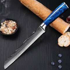 9 Piece Super Sharp Kitchen Knife Set - Blue Resin Handle - Letcase