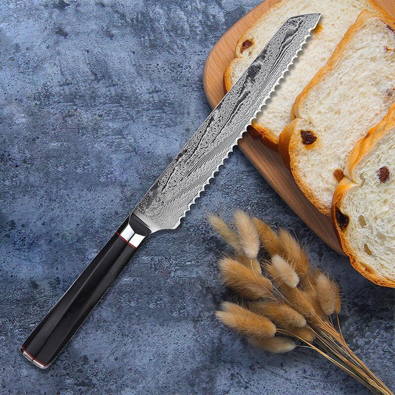 8 inch Bread knife Serrated Blade Japanese Knife Damascus Steel Kitchen  Knives