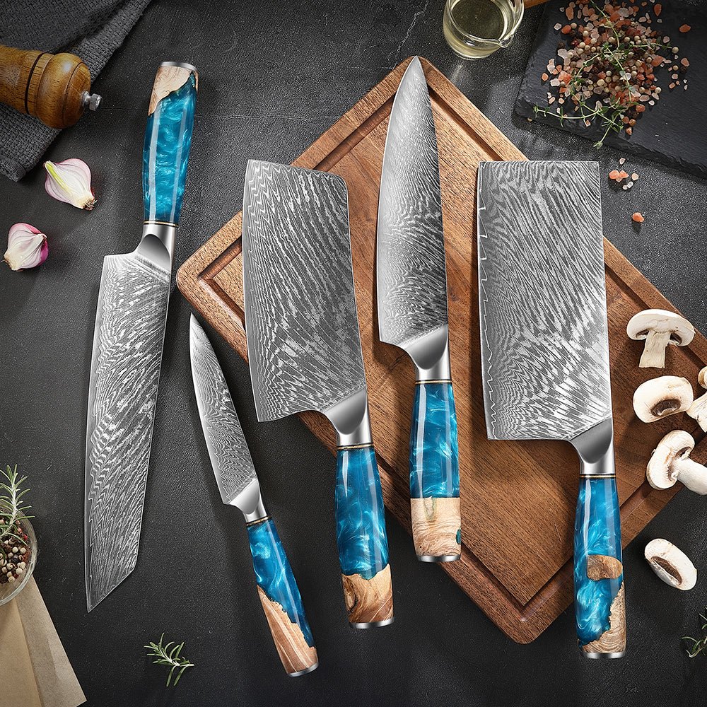 Exquisite Damascus Chef Knife Set 5 Pcs, Exceptional Quality