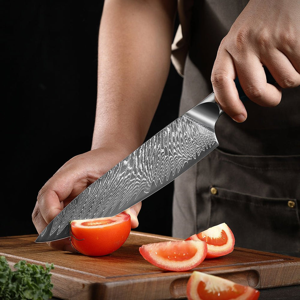 Kitchen Knife Set Japanese Damascus Pattern Chef Knives Stainless Steel  Cleaver