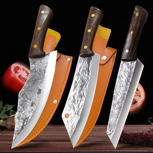 FULLHI 3PCS Butcher Knife Set with Sheath Hand Forged chef knife