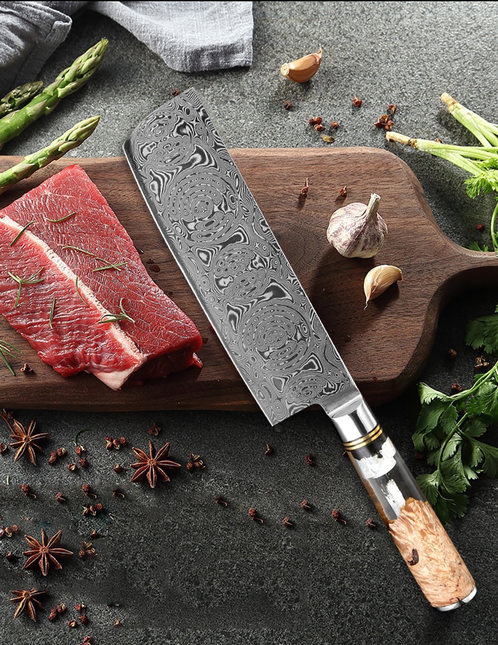 Damascus Chef Knife | Kitchen Knife Meat Cleaver | Custom Handmade Damascus Steel | shops Personalized