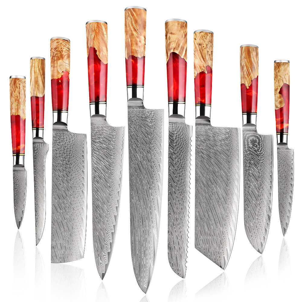 Japanese Damascus Kitchen Knife Set - Letcase