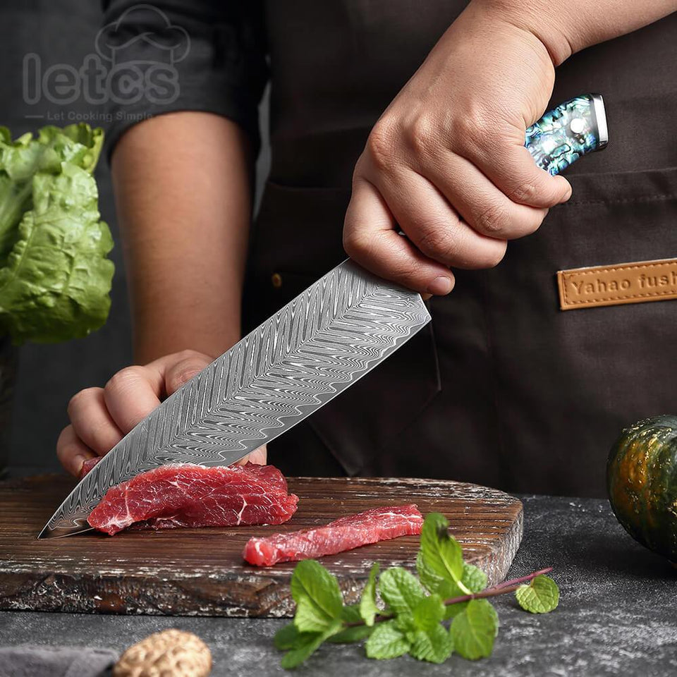 Awabi Gyuto Chef Knife  Abalone Japanese Damascus Steel Chef Knife