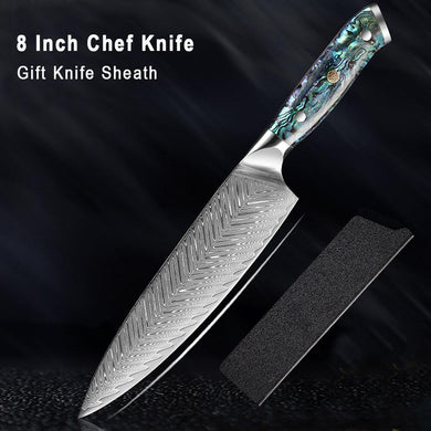 Japanese Damascus Steel Knife Set With Abalone Shell Handle - Letcase.com
