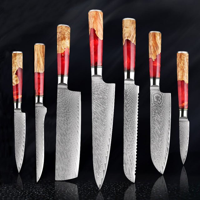 Japanese Kitchen Knife Set 7-Piece Hand Forged Damascus Chef Knife Set - Letcase