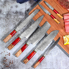 Japanese Kitchen Knife Set 7-Piece Hand Forged Damascus Chef Knife Set - Letcase