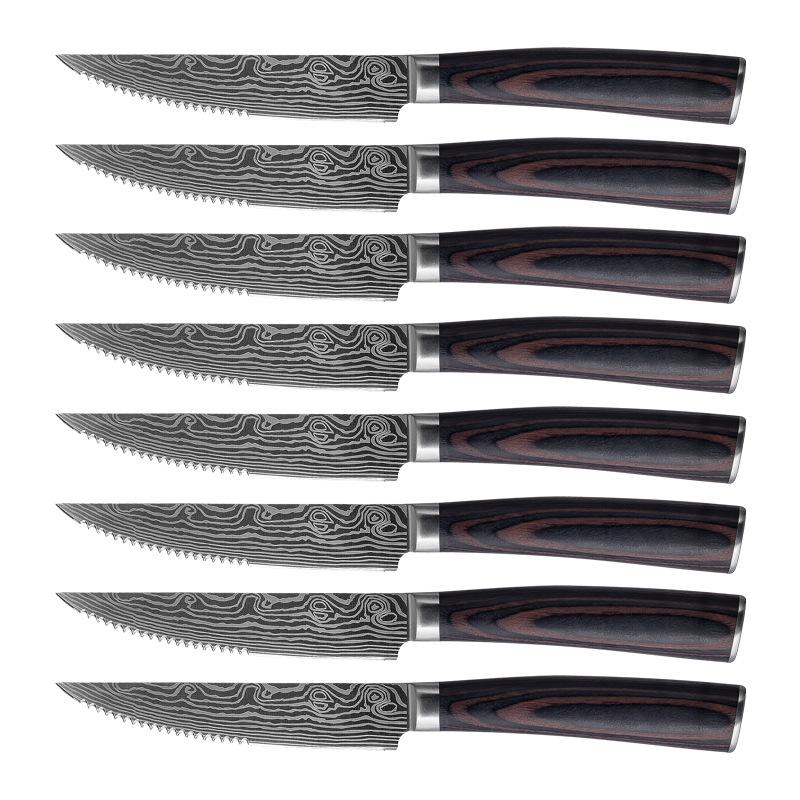 Set 5 TOMODACHI Stainless Steel Hammered Glossy China Serrated Steak Knives  NICE