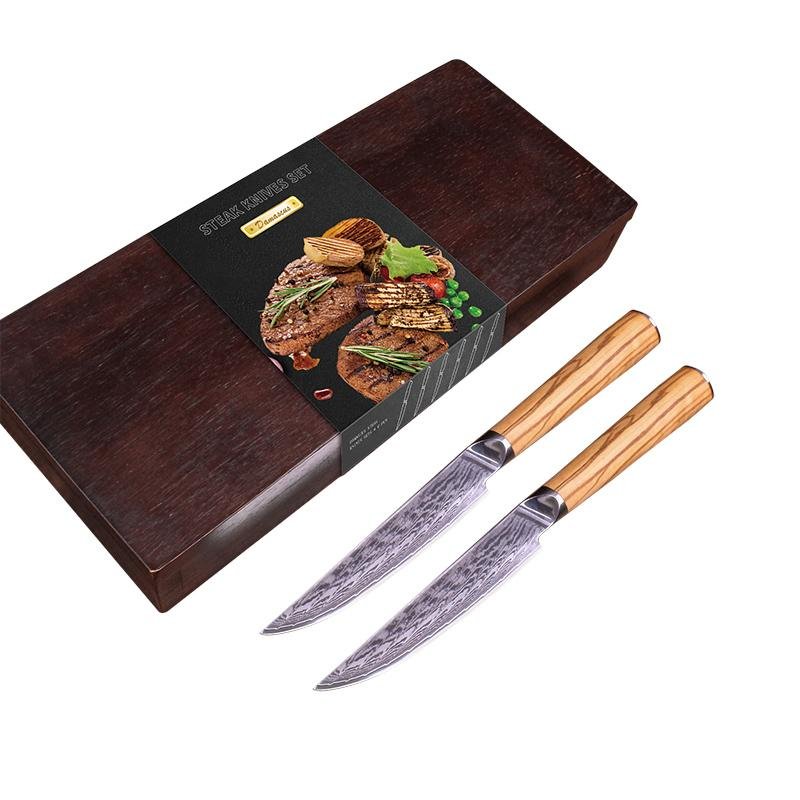 Japanese Steel Steak Knives With Olive Wood Handle - Letcase