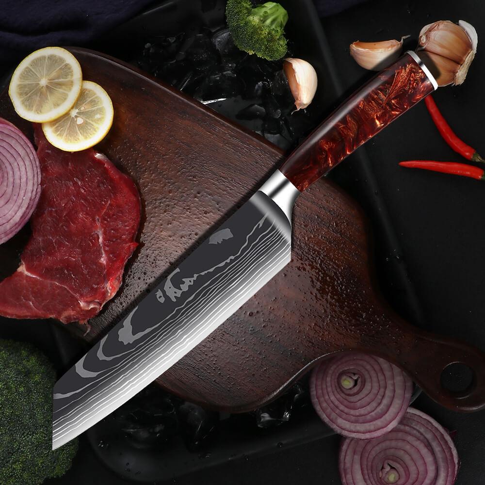 Stainless Steel Chef Knife Set With Knife Cover Case Sheath 8 Pcs Cleaver  Slicing Damascus Veins Survive Kitchen Knives Set - Kitchen Knives -  AliExpress