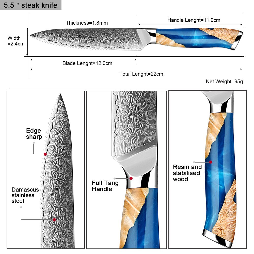 Steak Knives Set of 4, Damascus 5-inch Serrated Steak Knife - Letcase