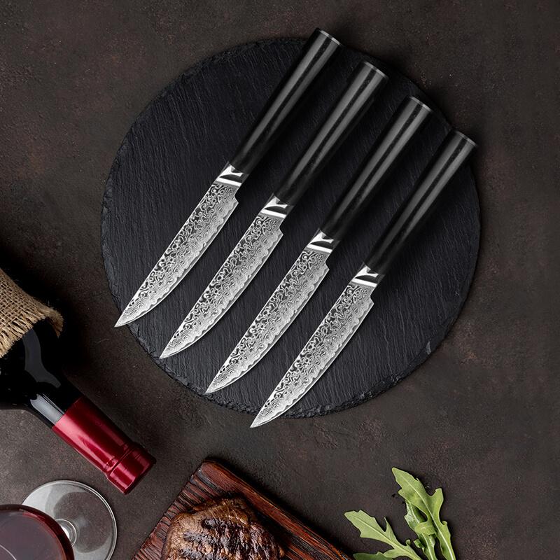 Steak knives Set of 4, Super-Sharp 5 Inch Damascus Steak Knife Set,  Japanese VG10 Core Steel 73 Layers - Non-Serrated Steak Knives with Case